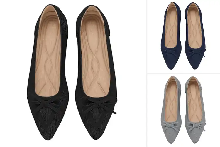 Detailed view of Best Women’s Pointed Toe Bow Knit Ballet Flats